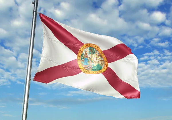 Florida state of United States flag waving sky background 3D illustration