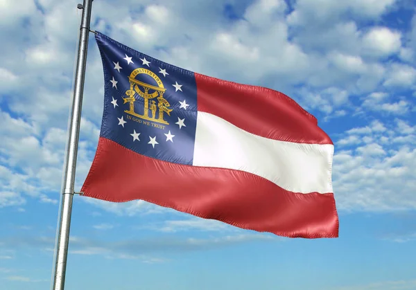 Geórgia Estado dos Estados Unidos bandeira acenando céu fundo ilustração 3D — Fotografia de Stock