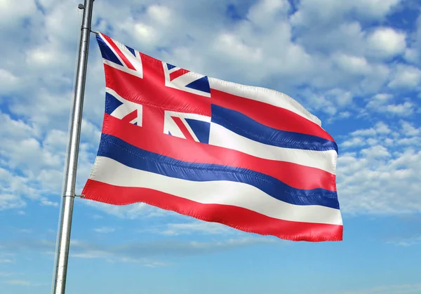 Havaí estado dos Estados Unidos bandeira acenando céu fundo ilustração 3D — Fotografia de Stock