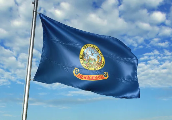 Idaho staat van de Verenigde Staten vlag zwaaien hemel achtergrond 3d illustratie — Stockfoto