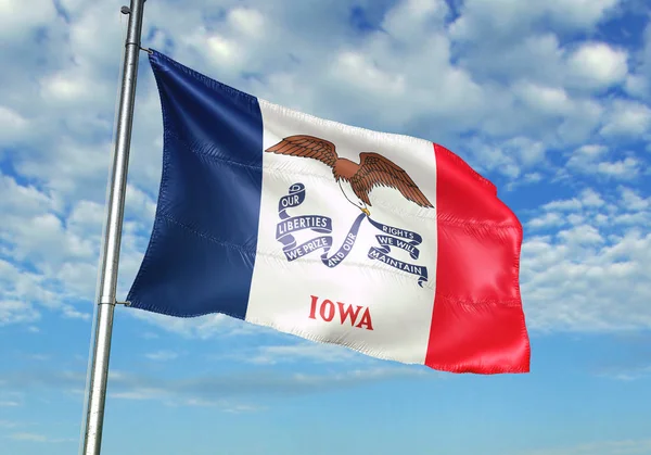 Estado de Iowa dos Estados Unidos bandeira acenando céu fundo ilustração 3D — Fotografia de Stock