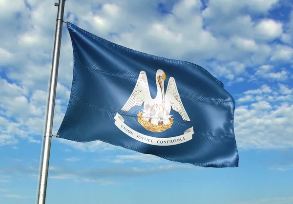 Louisiana state of United States flag waving sky background 3D illustration