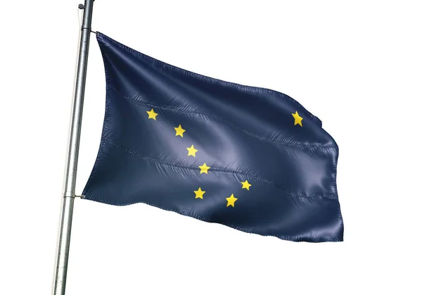 Alaska stát Spojených států mávání vlajkami izolované bílá 3d obrázek — Stock fotografie