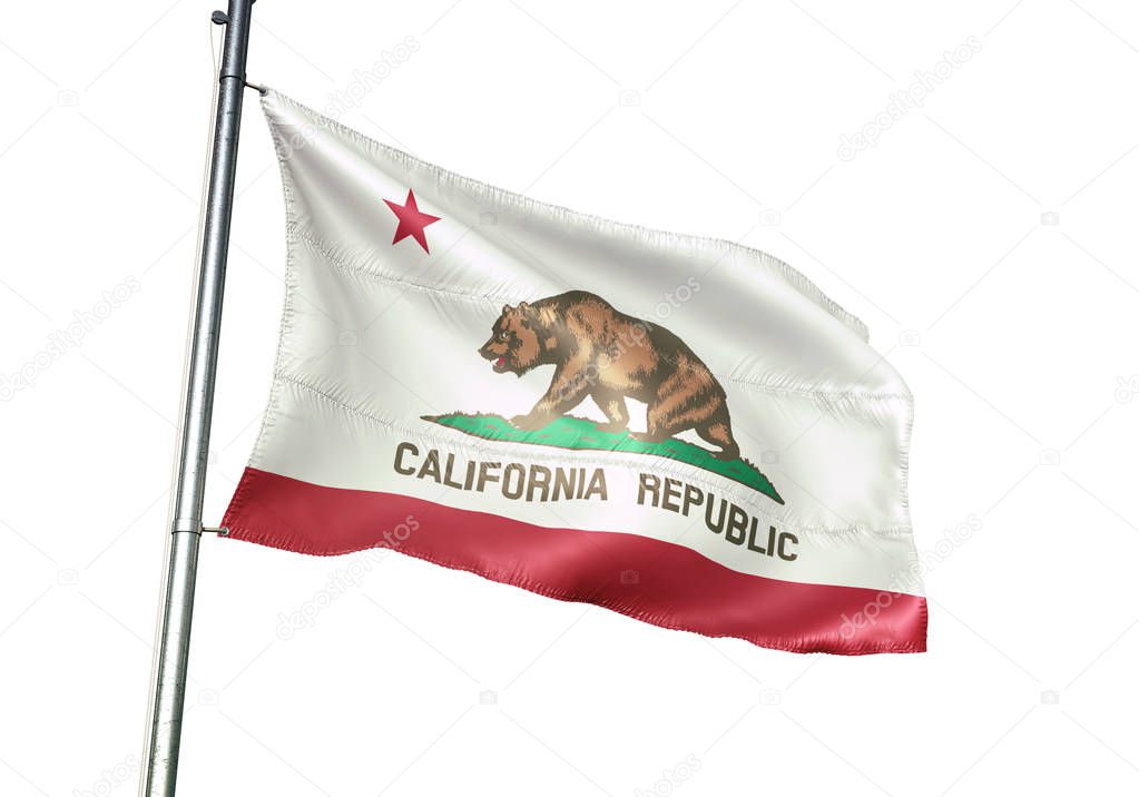 California state of United States flag waving isolated white 3D illustration