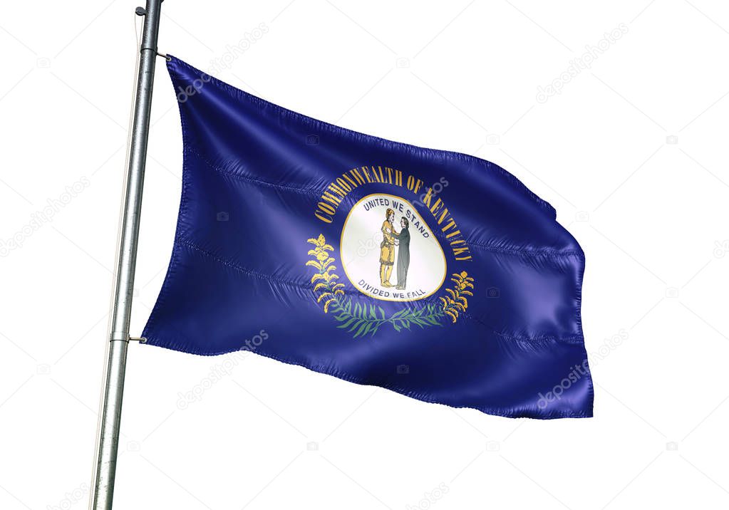 Kentucky state of United States flag waving isolated white 3D illustration