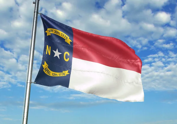 North Carolina state of United States flag waving sky background 3D illustration — Stock Photo, Image