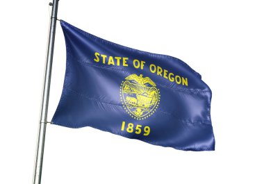 Oregon ABD devlet bayrak sallayarak izole beyaz 3d çizim