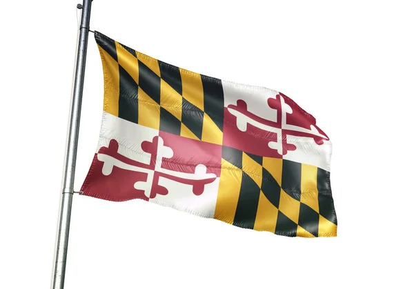 Maryland stát Spojených států mávání vlajkami izolované bílá 3d obrázek — Stock fotografie