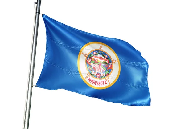 Minnesota state of United States flag waving isolated white 3D illustration — Stock Photo, Image
