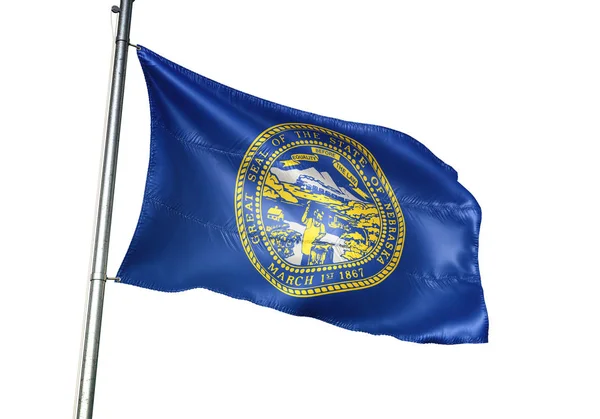 Nebraska Amerika Birleşik Devletleri devlet bayrak sallayarak izole beyaz 3d çizim — Stok fotoğraf