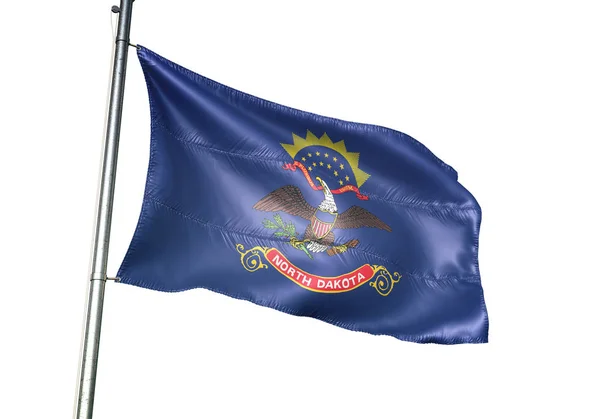 Stanu Dakota Północna w Stanach Zjednoczonych flaga macha na białym tle biały ilustracja 3d — Zdjęcie stockowe