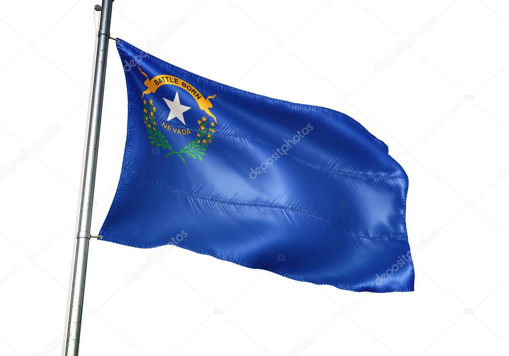 Nevada state of United States flag waving isolated white 3D illustration
