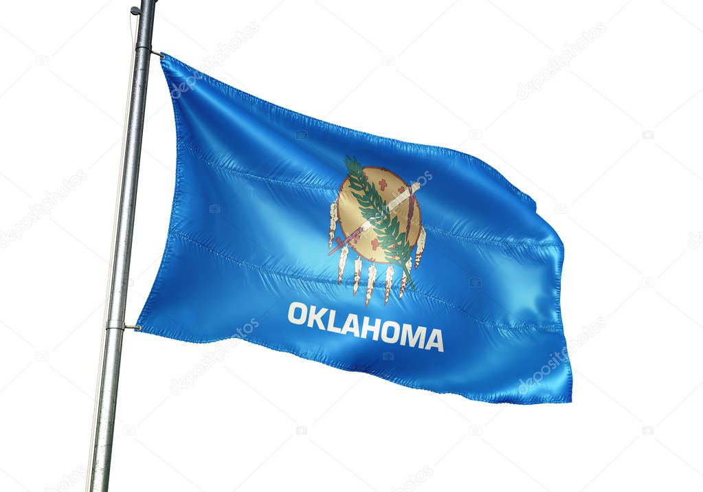 Oklahoma state of United States flag waving isolated white 3D illustration