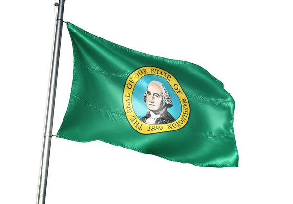Washington állam, Egyesült Államok zászlót lengetve elszigetelt fehér 3D-s illusztráció — Stock Fotó