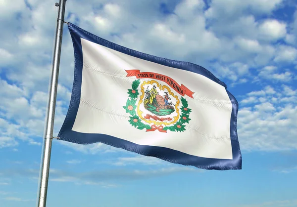 West Virginia state of United States flag waving sky background 3D illustration — Stock Photo, Image