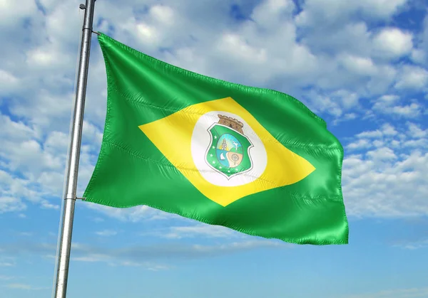 Ceara state of Brazil flag waving sky background 3D illustration