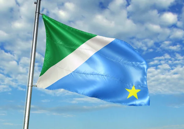 Mato Grosso do Sul bandeira do estado do Brasil acenando céu fundo ilustração 3D — Fotografia de Stock