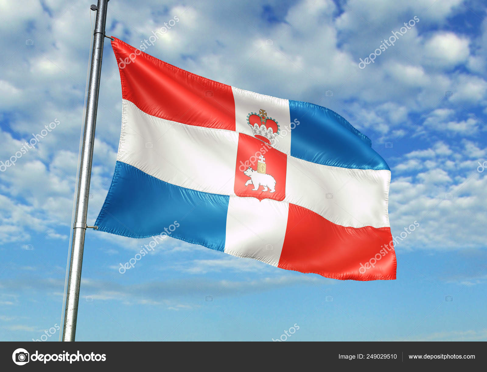 Russia flag waving cloudy sky background