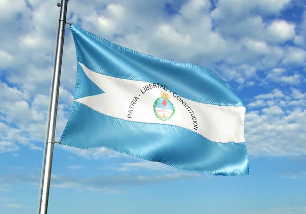 Corrientes provincie van Argentinië vlag zwaaien hemel achtergrond 3d illustratie — Stockfoto