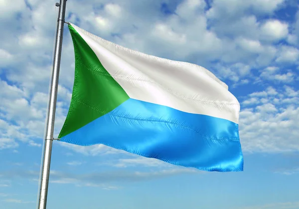 Khabarovsk Krai region of Russia flag waving sky background 3D illustration — Stock Photo, Image