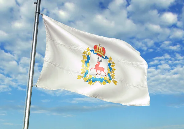 Nizjni Novgorod regio van Rusland vlag zwaaien hemel achtergrond 3d illustratie — Stockfoto