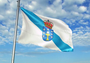 Galicia of Spain flag waving sky background 3D illustration clipart