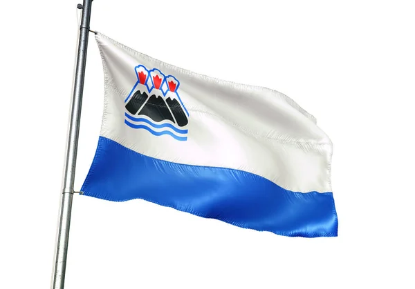 Камчатська область регіону Росії прапор махав ізольованих 3d ілюстрація — стокове фото