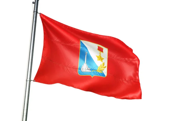 Sewastopol Flagge Schwenkt Isoliert Weißen Hintergrund Illustration — Stockfoto