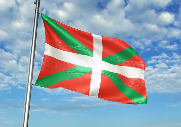 Basque Country of Spain flag waving sky background 3D illustration