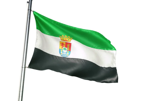 Extremadura met een oppervlakte van Spanje vlag zwaaien geïsoleerde 3d illustratie — Stockfoto