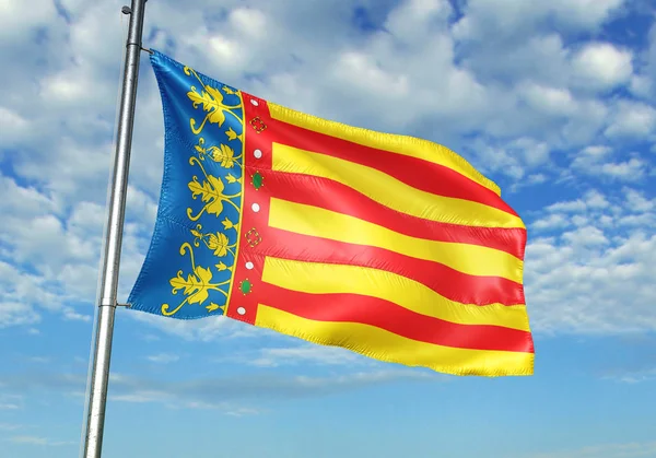 Communauté Valencienne d'Espagne drapeau agitant ciel arrière-plan illustration 3D — Photo