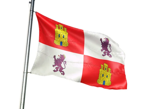 Castile dan Leon bendera Spanyol melambaikan ilustrasi 3D yang terisolasi — Stok Foto