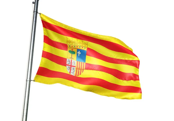 Aragon, İspanya bayrak sallayarak izole 3d çizim — Stok fotoğraf