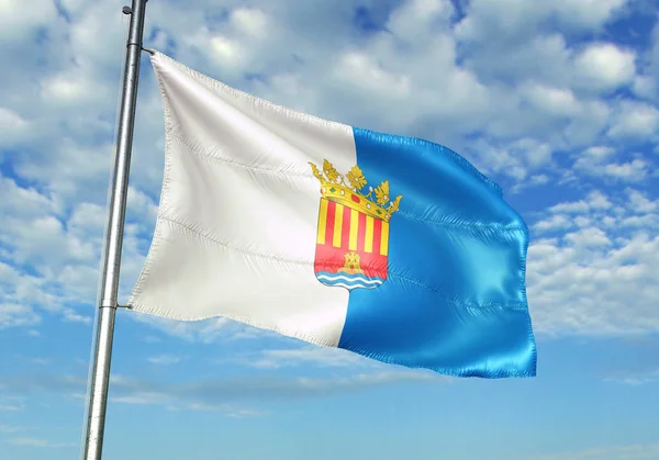 알리 칸 테 스페인의 지방 깃발 물결치는 하늘 배경 3d 그림 — 스톡 사진