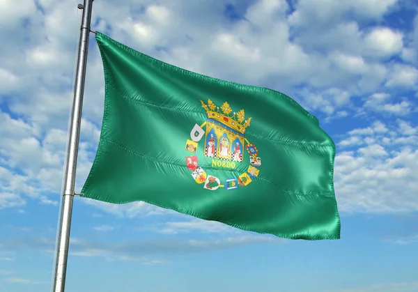 Sevilla provincie van Spanje vlag zwaaien hemel achtergrond 3d illustratie — Stockfoto