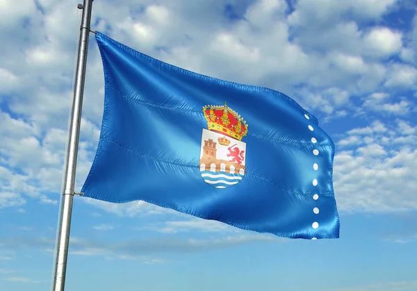 Ourense província de Espanha bandeira acenando céu fundo ilustração 3D — Fotografia de Stock