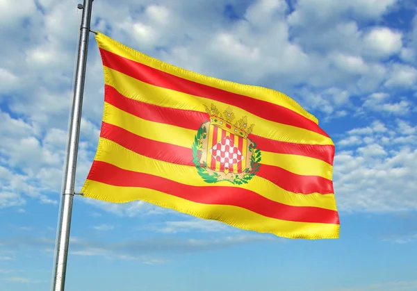 Gérone province d'Espagne drapeau agitant ciel arrière-plan illustration 3D — Photo
