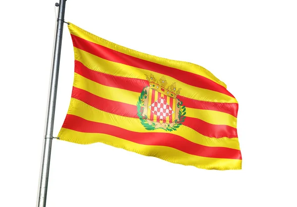 Province de Gérone drapeau d'Espagne agitant l'illustration 3D isolée — Photo