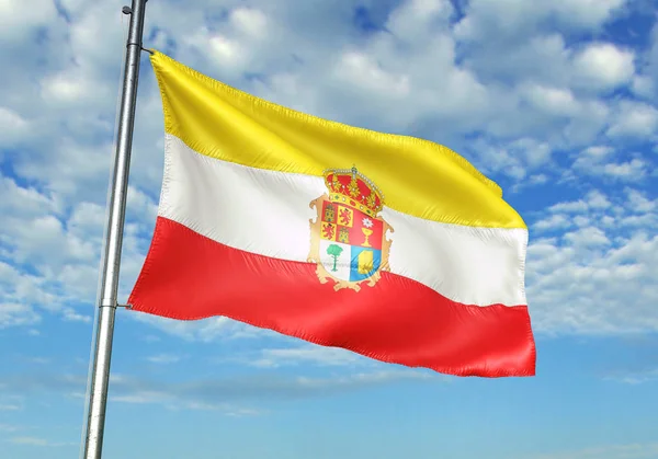쿠엥카 스페인의 지방 깃발 물결치는 하늘 배경 3d 그림 — 스톡 사진