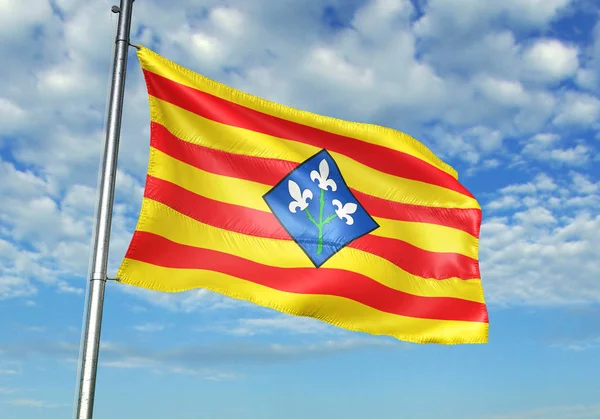 Lerida province d'Espagne drapeau agitant ciel arrière-plan illustration 3D — Photo