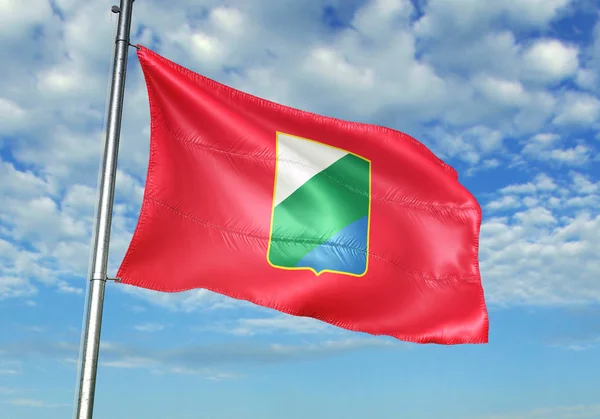 Abruzzo régió Olaszország zászlót lengetve ég háttér, 3D-s illusztráció — Stock Fotó