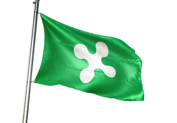 Lombardia régió Olaszország zászlót lengetve elszigetelt 3D-s illusztráció — Stock Fotó