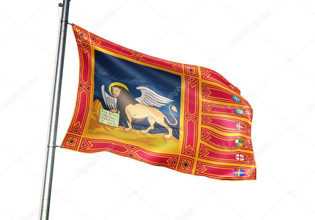 Veneto region of Italy flag waving isolated 3D illustration