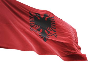 Arnavutluk bayrağı sallayarak izole beyaz arka plan 3d çizim