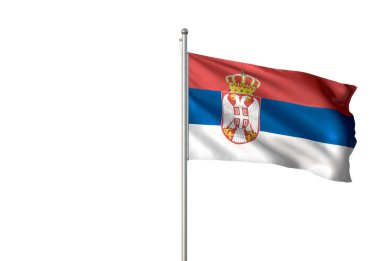 Sırbistan bayrağı sallayarak izole beyaz arka plan 3d çizim