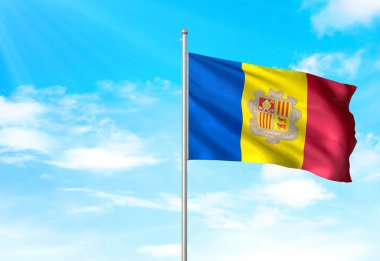 Andorra bayrak sallayarak Sky 3d resimde arka plan