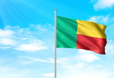 Benin bayrak sallayarak Sky 3d resimde arka plan