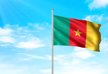 Kamerun bayrak sallayarak Sky 3d resimde arka plan