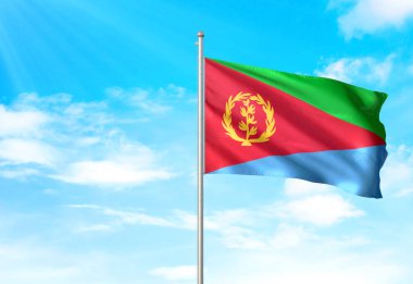 Eritre bayrak sallayarak Sky 3d resimde arka plan