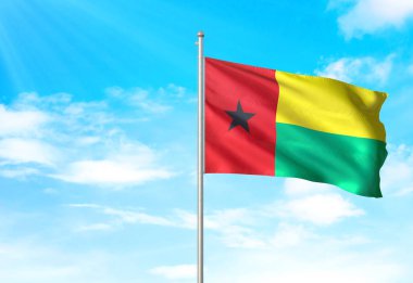 Gine-Bissau bayrak sallayarak Sky 3d resimde arka plan